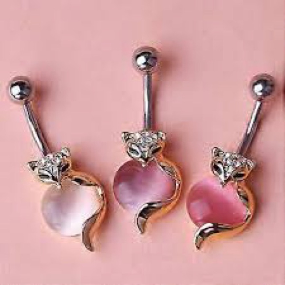 Siamese cat pink stone and crystal belly ring